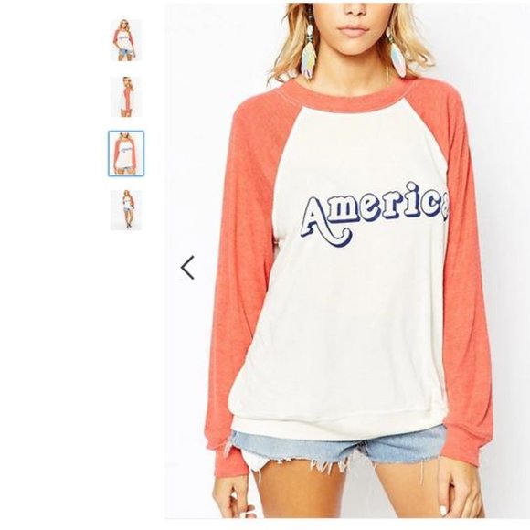 NEW! Wildfox 'AMERICA' Raglan Sweatshirt in WHITE/RED (M) - Picture 2 of 15
